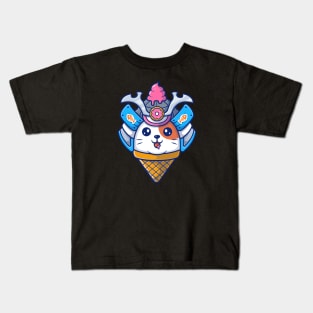 Cat samurai mascot cartoon Kids T-Shirt